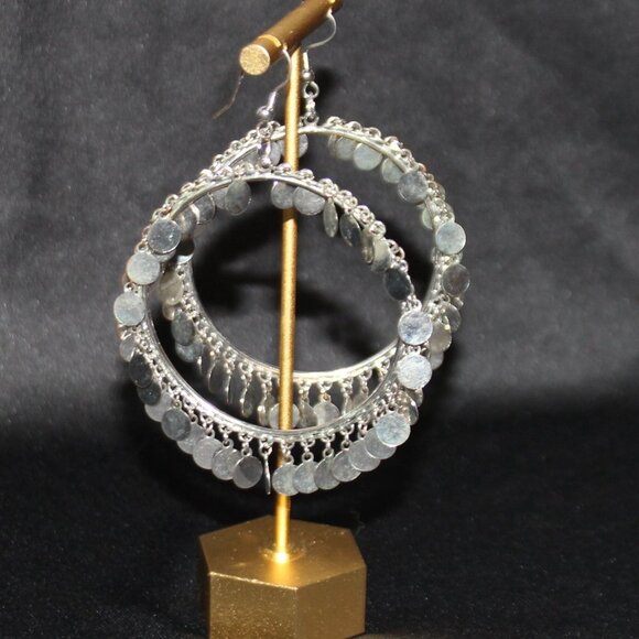 Silver Tone Large Hoop Earrings - Picture 8 of 8